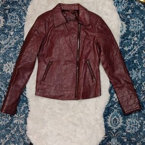 Buffalo David Bitton Nyxie faux leather burgundy biker moto jacket women's